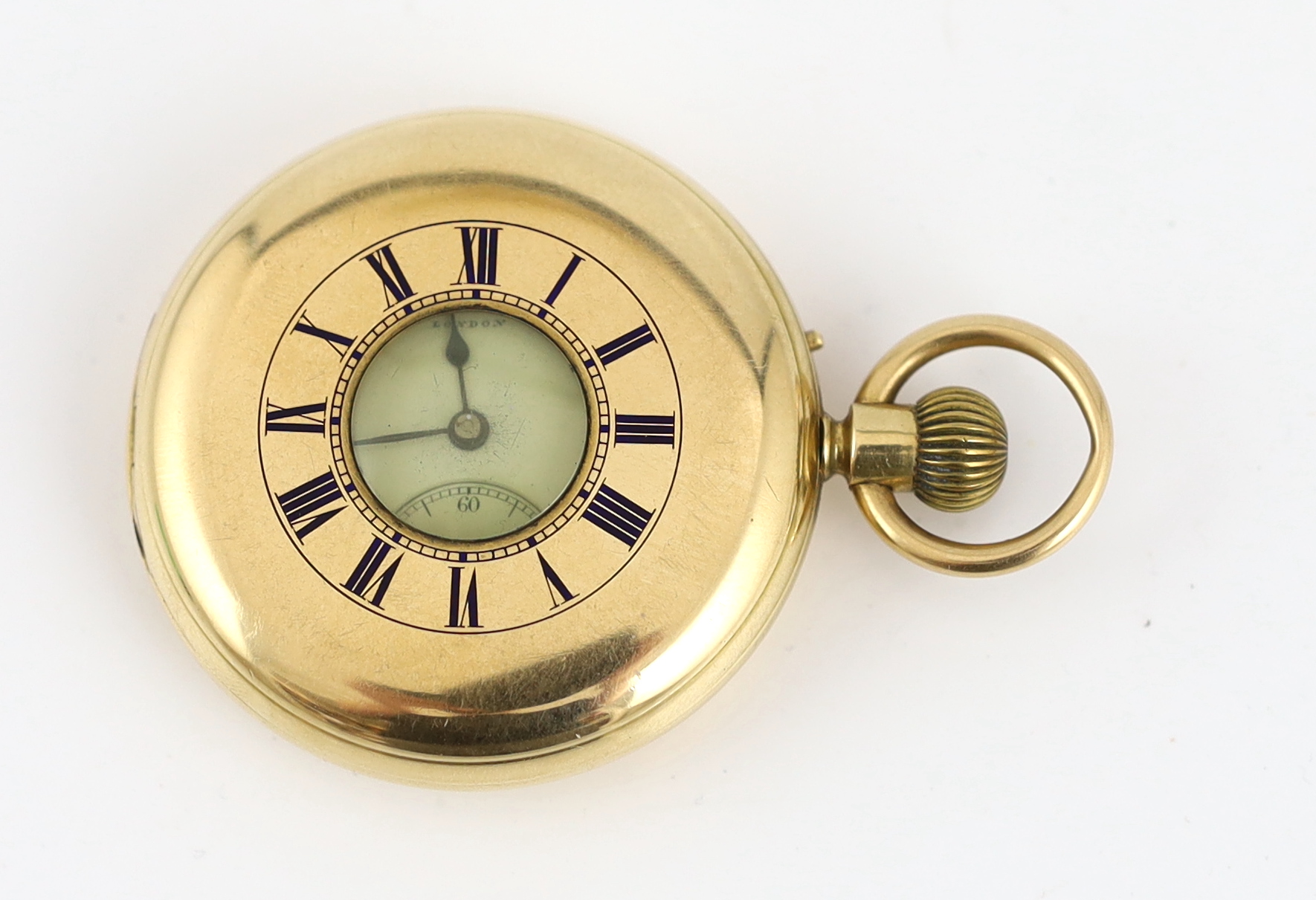 A Victorian 18ct gold keyless half hunter pocket watch by Leroy & Son